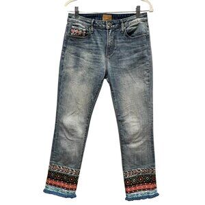 Driftwood Colette Lightwash Embroidered Hem Jeans, Cropped, 27